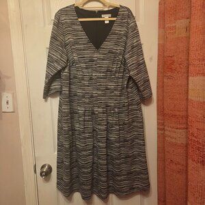 London Times Woman Black White Textured Stripe Knit Career Dress Plus Size 2X